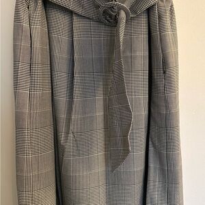 J. Crew Gray Plaid Midi Skirt with Tie Belt